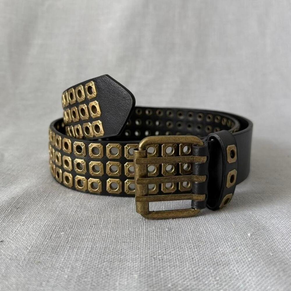 Studded metal belt with gold